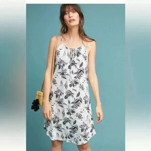Anthropologie Michael stars halter dress gray black white botanical medium